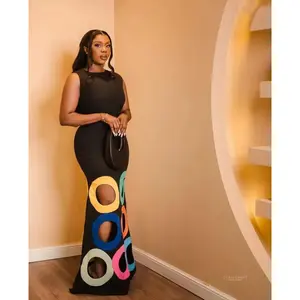 Summer Autumn Clothes Women Sleeveless O-neck Cutout Roll Hollow Out Bodycon Midi Maxi A-line Dress Sexy Birthday Night Party Vestidos Dresses