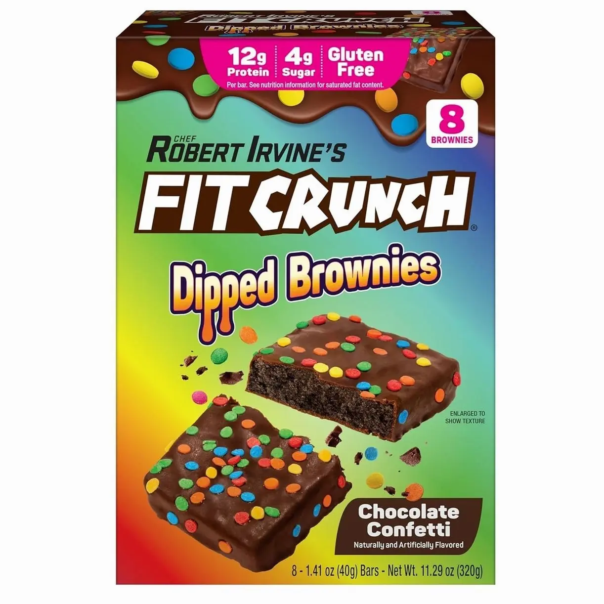 FITCRUNCH Dipped Protein Brownies, 12g of Protein & 4g of Sugar (8 Brownies, Confetti)
