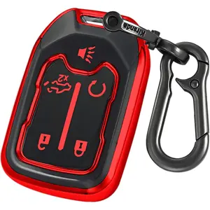for Chevrolet Key Fob Cover Key Case Protection with keychian,TPU Compatible with GMC Silverado Suburban Tahoe Acadia Sierra Terrain Yukon (Red, 5 Button)