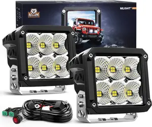 Nilight 2Pcs LED Pod Lights 120W 4 Inch Square 13500LM 120° Super Flood Light 14AWG DT Connector Wiring Harness Kit Offroad Driving Work Lights for Truck UTV ATV SUV  dealsforyoudays