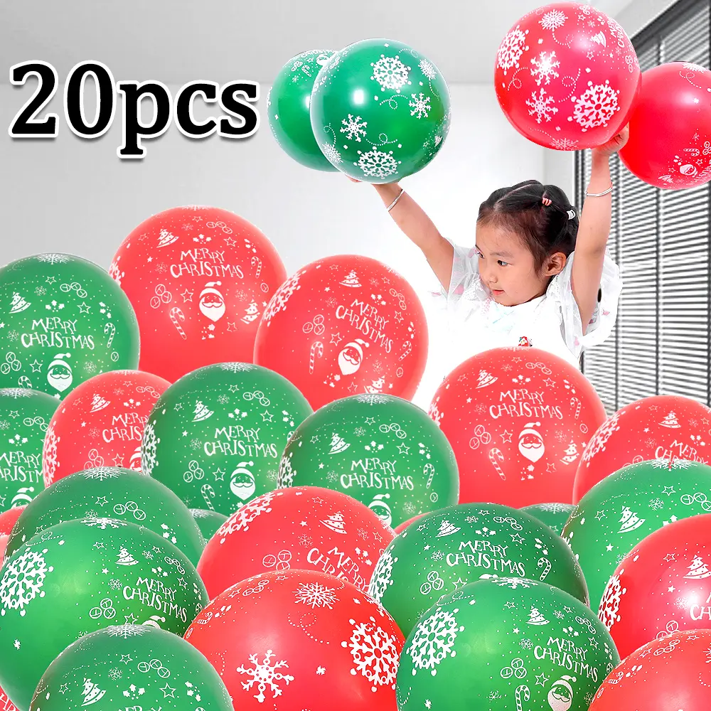 12-Inch Round Christmas Latex Balloons, 10/20 Pieces Santa Print Snowflake Themed Red Decorating Supplies, Party Decor for Xmas-New Year Parties, Home Decor Tool