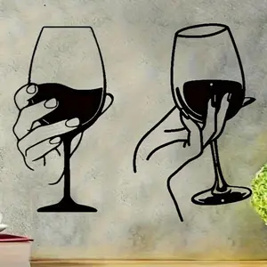 Wine Glass Metal Wall Art, 2 Counts/set Modern Artistic Wall Decor, Wall Hanging Decor for Home Living Room Bedroom Outdoor Garden, Poster
