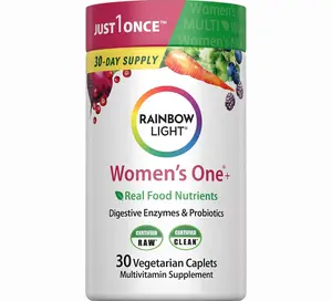 Rainbow Light Womens Multivitamin One + | 30 Caplets | Real Food Nutrients, Digestive Enzymes & Probiotics