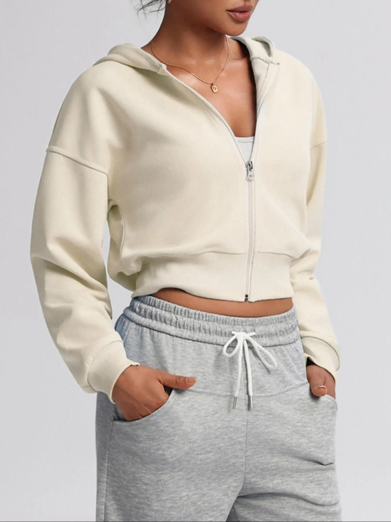 トップス CROPPED FULL ZIP HOODIE crop zip hoodie - TikTok Shop