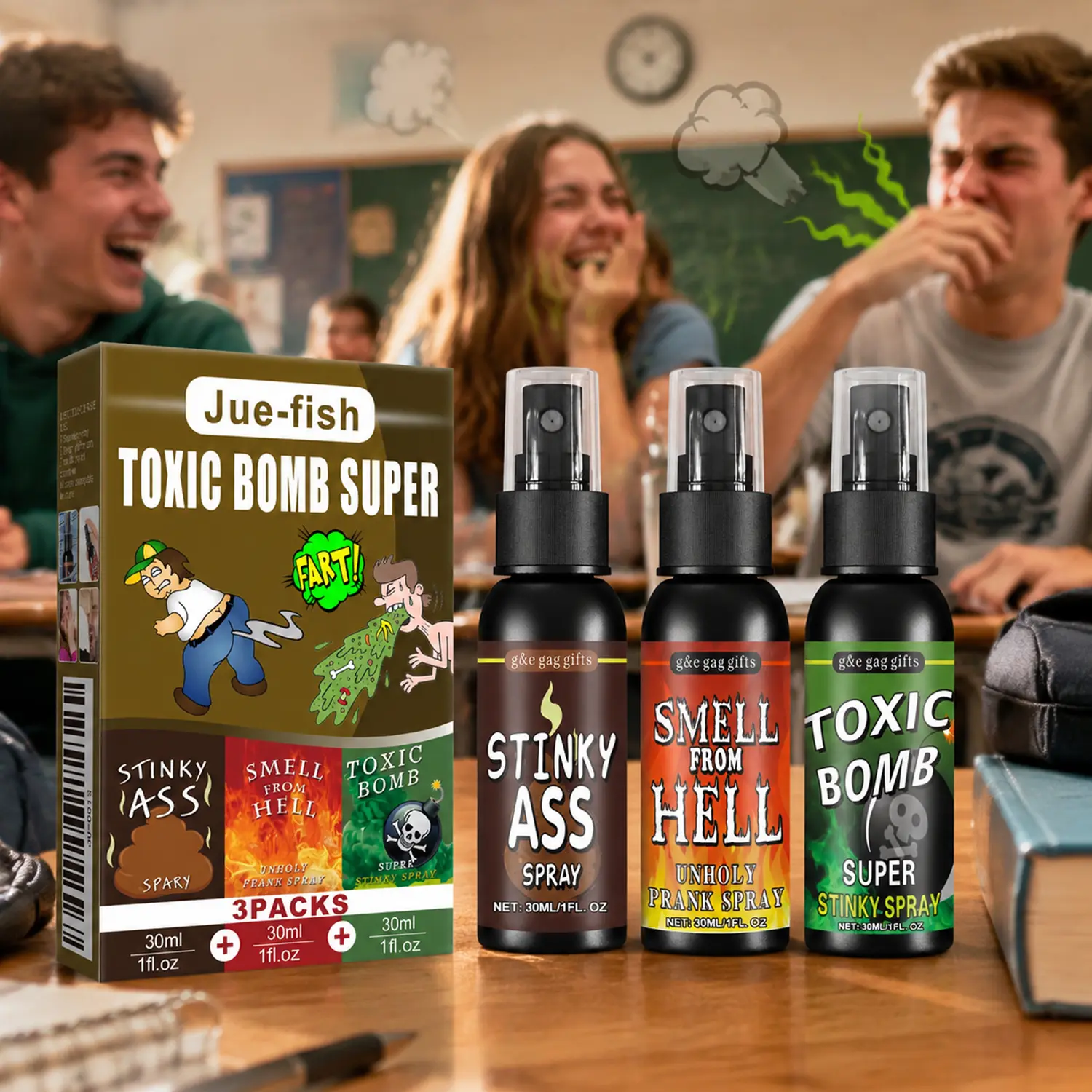 Prank Fart Spray, Gag Gifts, Practical Joke Toys,Extreme Stink Spray,  Nasty Smell, Hilarious, Funny,For Pranks on Friends, For Adults, For Coworkers, For Office, White Elephant Gift Exchange, Gag Gifts for Adults, April Fools / Christmas, 3PCS