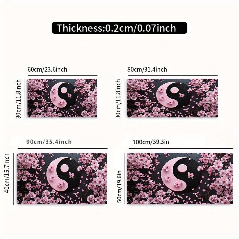High Quality 1Pc Large Yin-Yang Cherry Blossom Gaming Mouse Pad With Non-Slip Rubber Base, Pink & Black Japanese Design - Oversized Desk Mat For PC, Computer, Office & Gaming Setup, Washable Surface, Ideal Gift For Gamers & Professionals