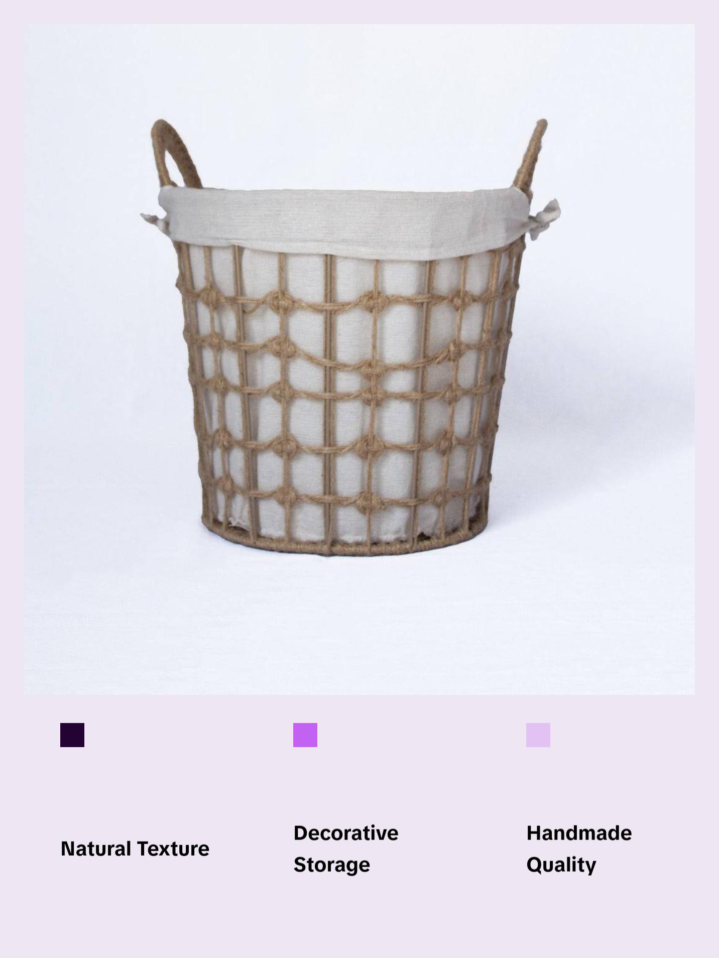 Round Hemp Tied Wire Basket with Fabric Inner