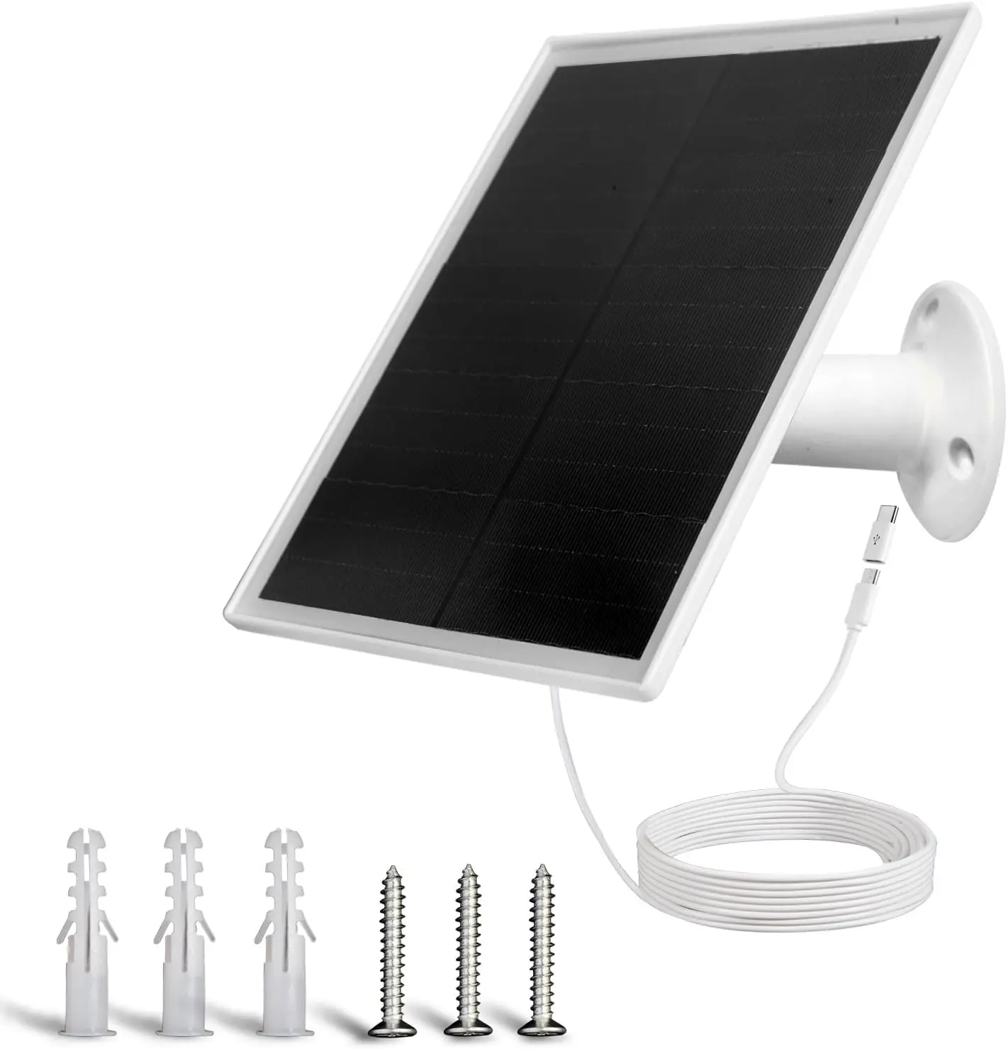 6W Solar Panel Charger, Solar Panel with  USB & USB-C Port for DC 5V Outdoor Rechargeable  Camera, IP66 , 360 Adjustable  Mount, 1 count