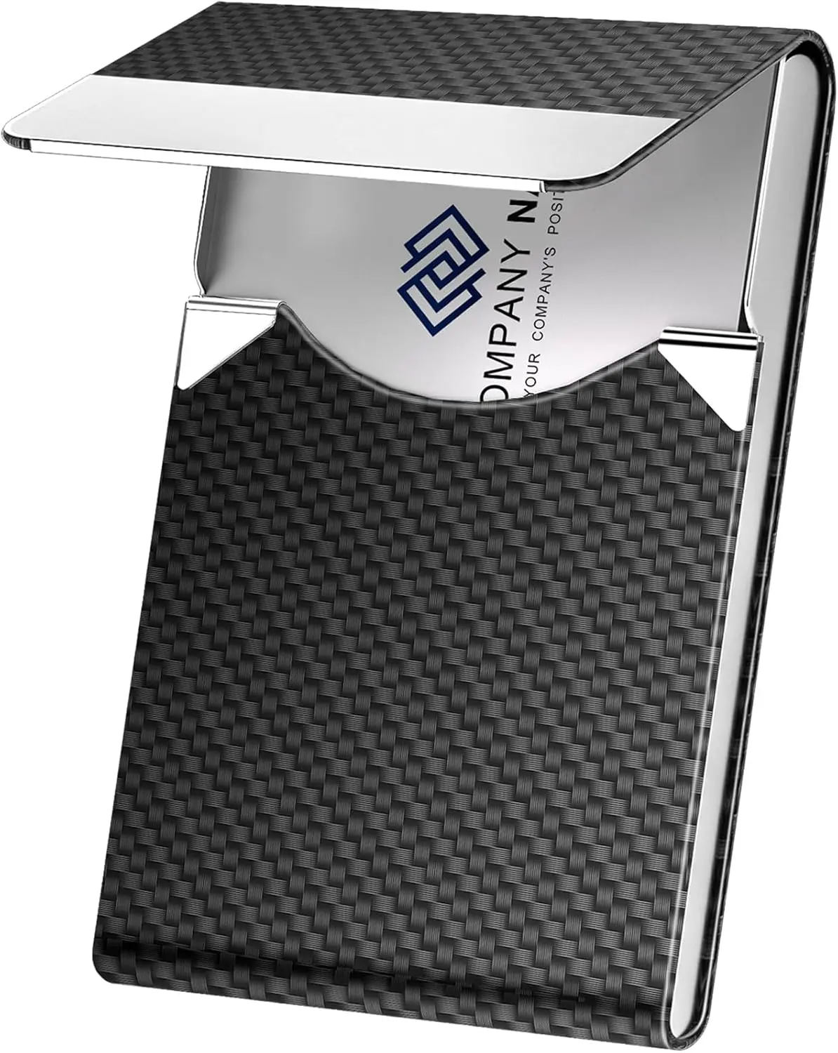 Business Card Holder, Metal Slim Business Card Case, Pocket Card Holder for Women or Men, PU Leather Business Card Holder Case RFID Blocking Name Card Holder with  Closure, Black Carbon