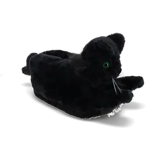 Black Cat Plush Animal Slippers Ultra Soft Plush Charming Design Easy Slip On Non Slip Sole Perfect Gift for Cat Lovers Women Girl Walking Shoes
