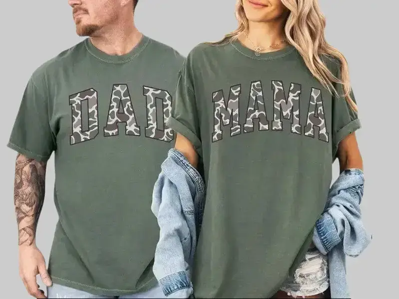 Comfort Colors Mama Dad T-Shirt, Matching Custom Mom & Dad Shirts, Trendy Pregnancy Announcement Gift, New Mom Gift, New Dad Tee, Camo Graphic Tee - DarkFlex