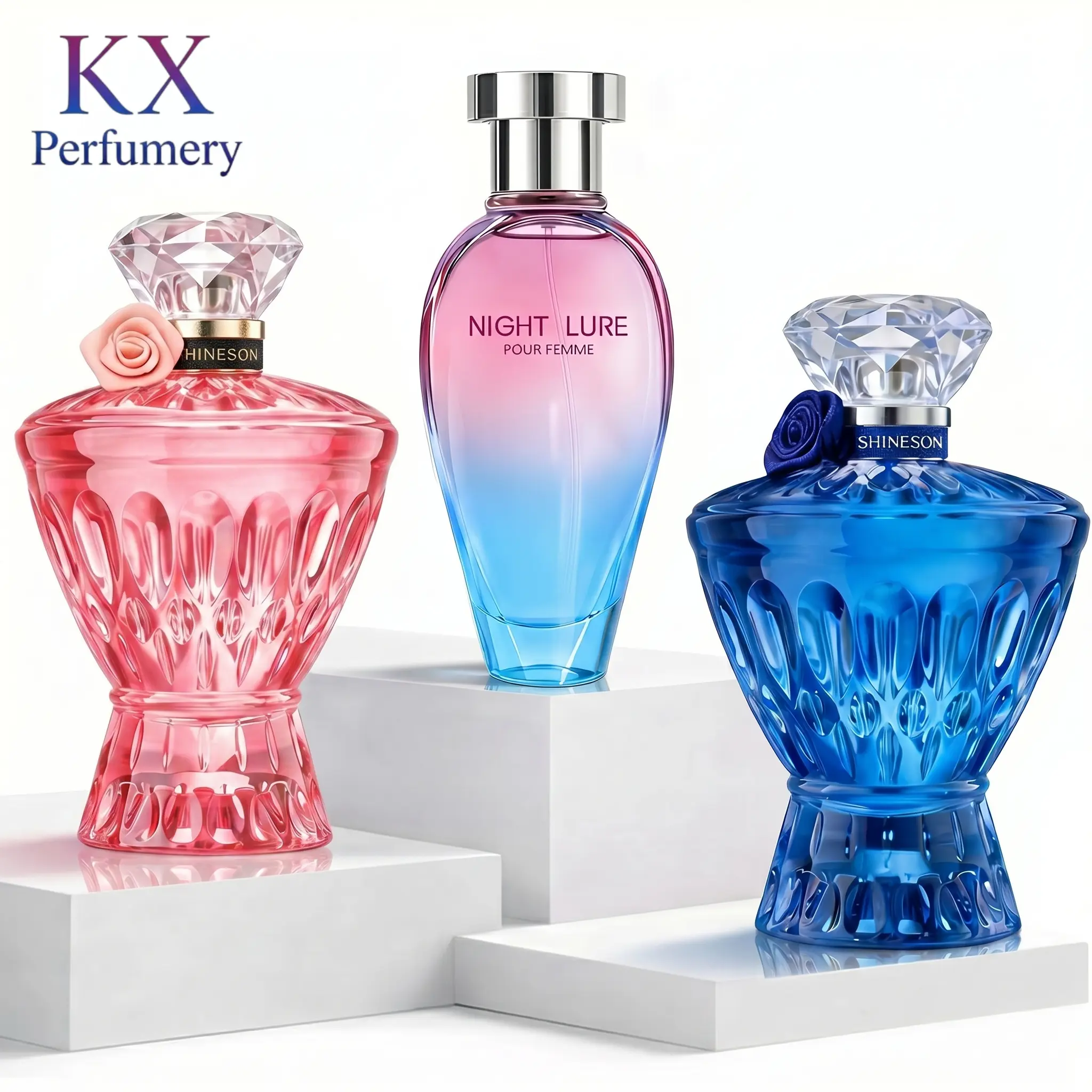 Shineson 3-Piece Color Gradient Perfume Gift Set | Pink & Blue Crystal Bottles | Floral Fruity & Fresh Wood Scent | Perfect Valentine’s Day Gift Bundle for Her & Him summervibes,