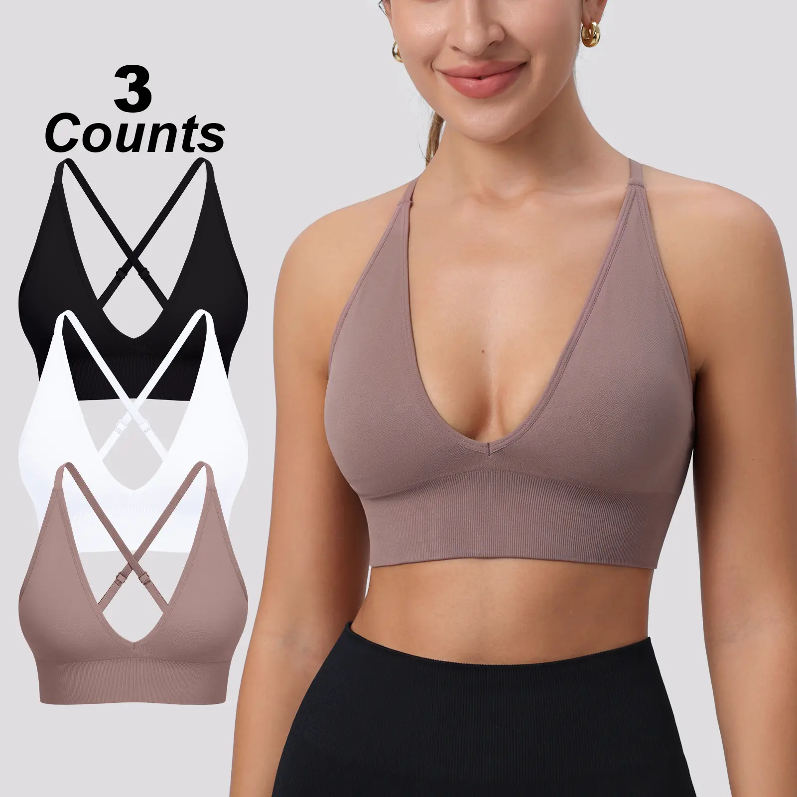 ZORWEA Women's Criss Cross Backless Padded Sports Bras Adjustable Deep V Neck Wireless Spaghetti Strap Low Support Sexy Everyday Bras for Summer Activewear Pickleball Tennis Gym Running Workout Yoga