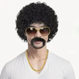 Short Puffy Disco African Wig, Anime Cosplay Fun Wig, Unisex Retro Disco Costume, Halloween Men's Wig Set, Party Hair Accessories, Fashion Fluffy Wigs