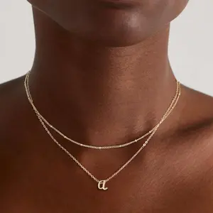 Pancert 2pcs Layered Initial Necklaces for Women Dainty 14K Golden Adjustable A-Z Letter Pendant Personalized Jewelry Anniversary Gifts for Her Statement Necklace Statementnecklace