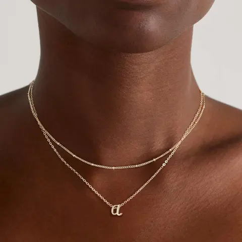 Pancert Women's 2pcs Dainty 14K Golden Adjustable Layered Initial Necklaces - A-Z Alphabet Letters Gold Pendant Nameplate, Casual Daily Chains, Personalized Anniversary Gift Jewelry