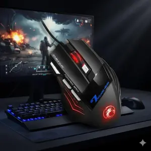 Professional Wired Gaming Mouse - 5500 DPI Adjustable RGB, Macro Programmable 7 Buttons, Ergonomic Support with Anti-Slip Palm Rest, Sweat-Resistant Grip for PC Gamers.