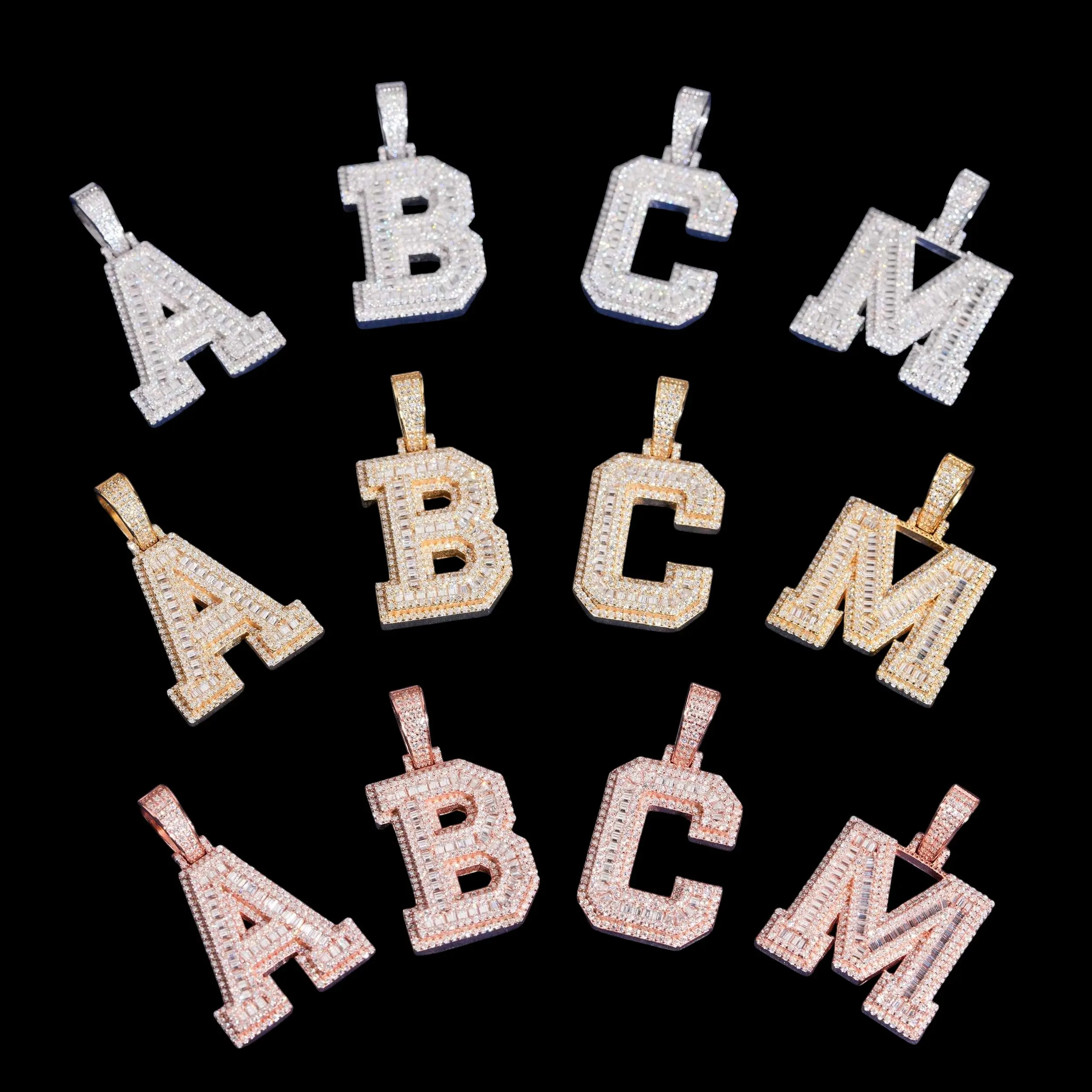 Baguette Block Letter Pendant Lab Diamond – 14k Gold