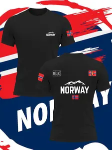 Norwegian Tee-Shirt, Oslo & Norwegian Flag Print, Classic Outdoor Wear for Men Women, Casual Fitted Short Sleeve Top