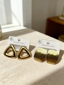 18K Gold Plated Stainless Steel Earrings Multipack, Geometric Triangle Heart Drop Earrings, Lightweight Hypoallergenic Fashion Jewelry for Sensitive Ears