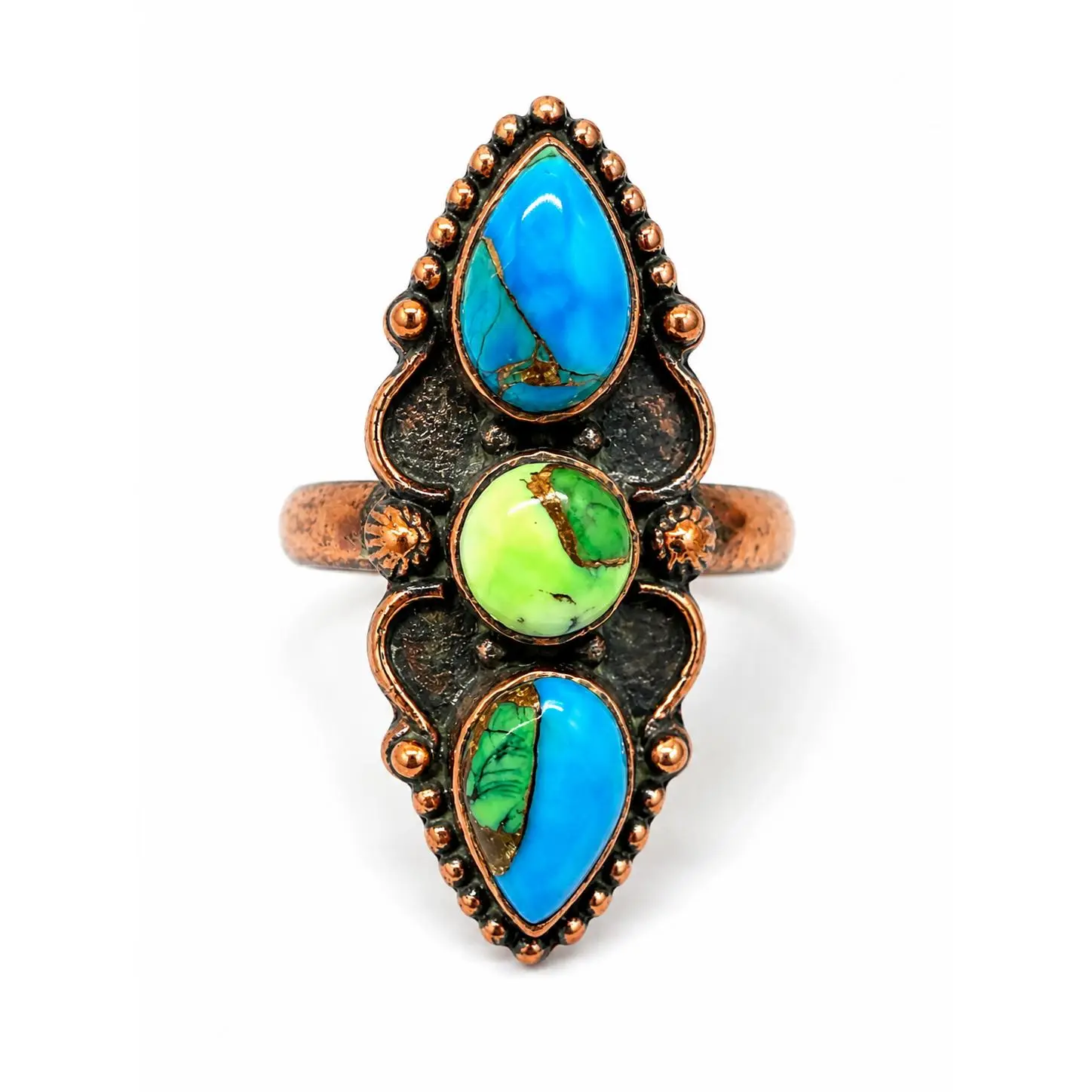 Size 7 Peacock Dahlia Pure Copper Crawler Ring