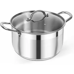 Stainless Steel Stock Pot - 8 Quart Heavy Duty Induction Cooking Pot with Visible Lid for Pasta, Soup, Spaghetti, Nonstick Thick Bottom Big Stockpot, Deep Cookware for Canning, Boiling, Simmer