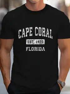 100% Cotton Cape Coral Florida FL Vintage Established Sports Design T-Shirt Women's Men's Graphic Tee Crew Neck summer vacation Tops