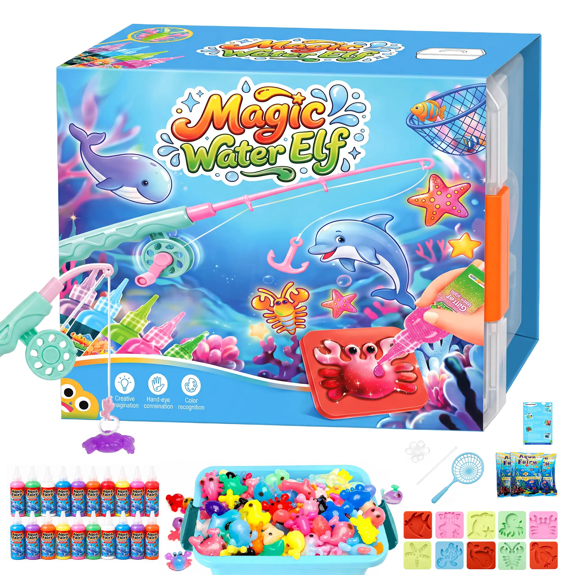 Magic Water Elf DIY Craft Kit for Kids, Aqua Fairy Gel Toy Set with Fishing Rod, Handmade Water Animal Creatures, Creative Educational STEM Art Toy Gift for Boys Girls