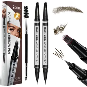 2PCS-2CHILL 4D Brow Pen, Magic 2 in 1 Eyebrow Pen Pro,Waterproof Eye Brow Pen with multiple Tips, Vivid Microblading BrowPencils for Women