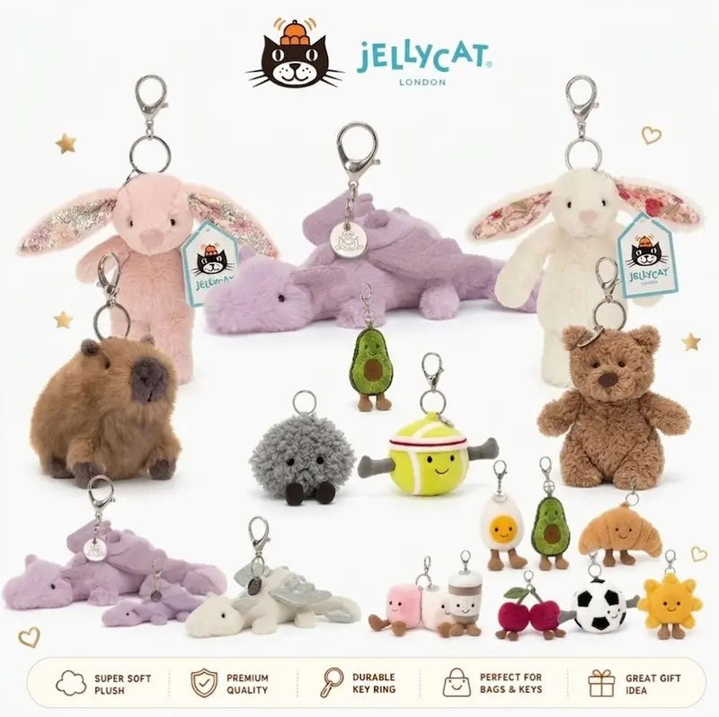 Jellycat Collectible Keychains - Cute, Trendy Collectible Accessories for Entertainment Enthusiasts.