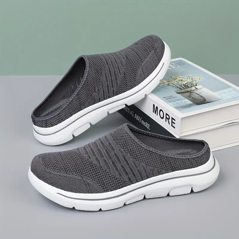 Men's Mesh Knitted Wedge Mules, Breathable Footwear, Soft Sole Slip-On, Lightweight Comfortable Walking Shoes for Casual Outdoor Sports