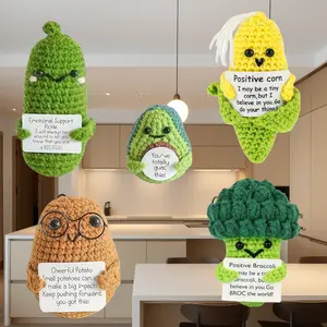 5 Playful Handmade Fruits with Positive Affirmations - Perfect Party Gift for Home Decor ﻿Festive Crochet Emotional Support Fruits