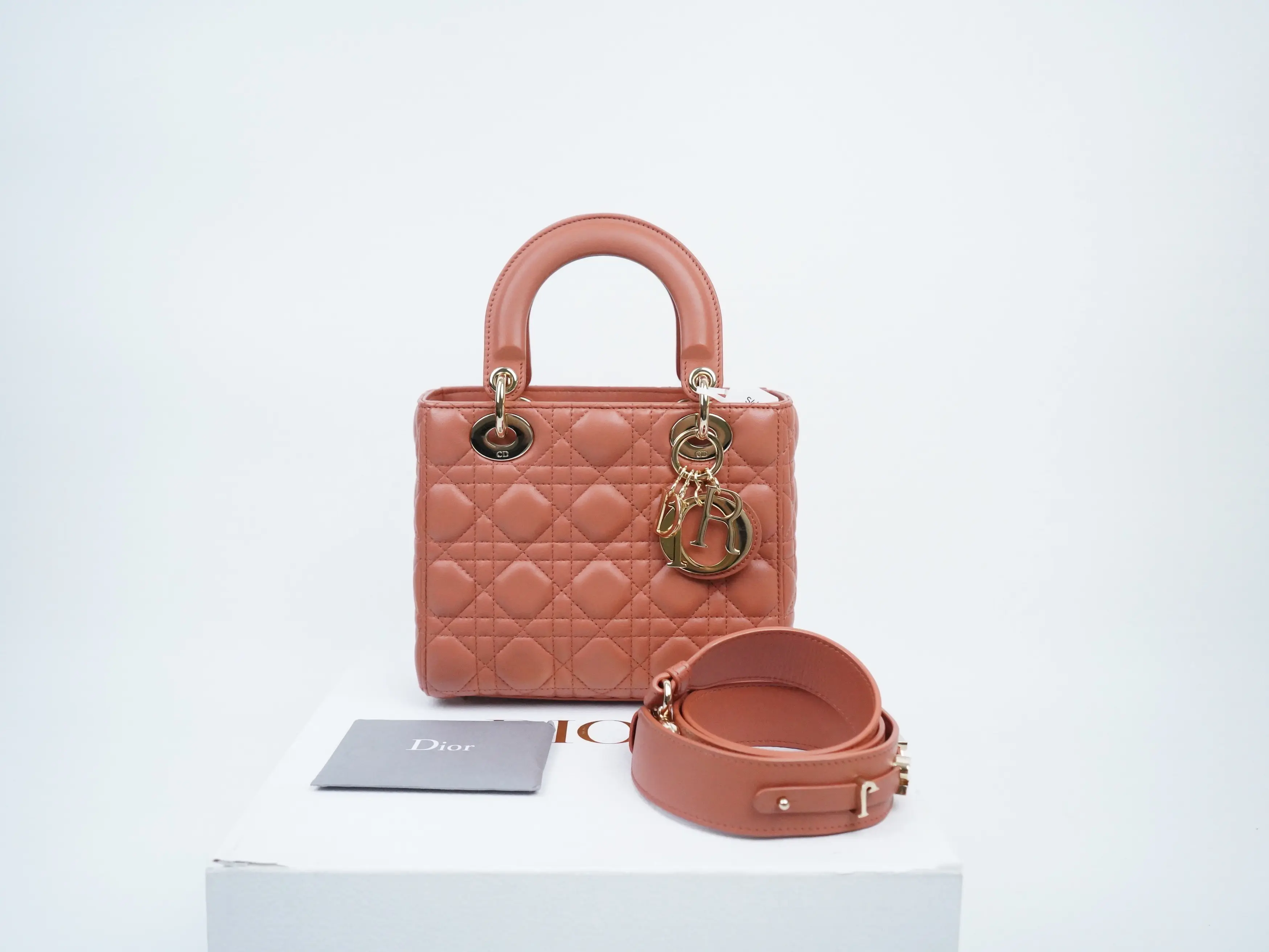 Pre-owned Dior lambskin Crossbody Bags Christian Cannage Small My ABCDior Lady Rust