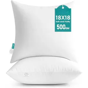 18 x 18 Throw Pillow Inserts - Soft, Plush & Decorative Down Alternative Pillows for Couch Sofa Bed, Machine Washable - White, Pack of 2