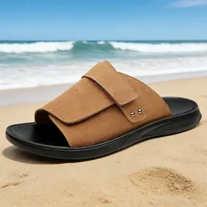 Summer Secret Men's Cross-Strap Slide Sandals - Minimalist, Comfortable Thong Sandals with Adjustable Ankle Straps, Beach Style, Built-In Insoles, PU Leather Upper, Thick Non-Slip Outsole, Lightweight Traction Footwear for Outdoor & Casual Walking, Adjust