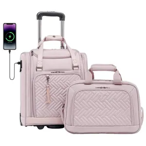 Luggage Carry On Luggage Underseat Luggage Suitcase Softside Wheeled Luggage Lightweight Rolling Travel Bag Underseater (Pink, Carry-On 16-Inch)