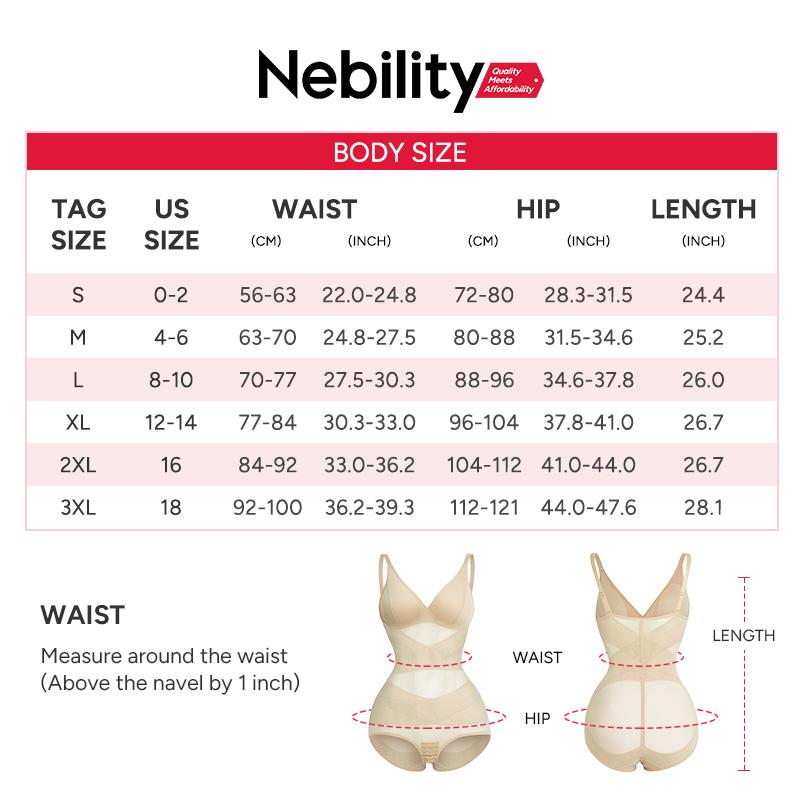 Nebility Women's V-Neck Fajas Shapewear - Mesh Breathable & Basic Comfort, Minimalist Compression Body Shaper Beige Womenswear