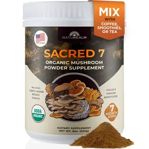 Naturealm Sacred 7 Mushroom Extract Powder – 7-in-1 Organic Blend, Lion's Mane Reishi Chaga Cordyceps – 100% Fruiting Body, USDA Organic, Non-GMO Vegan – 8 oz