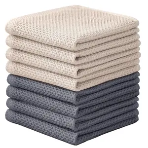 Set of 8, waffle-weave dishcloths, cotton dishcloths, ultra-soft, highly absorbent, reusable, square. 13.38*13.38 inches
