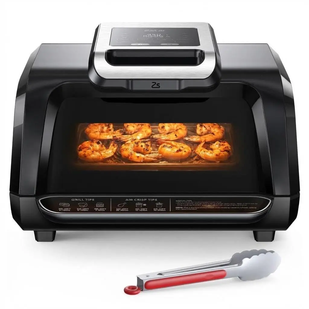 Air Grill & Air Fryer, 4Qt Smokeless Electric Grill with See-Through Window, 7 Cooking Functions & Removable Nonstick Grate, Indoor Grill Applicable to Bake, Roast, Dehydrate
