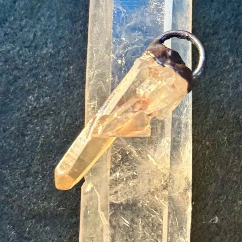 Brazilian Strawberry Quartz Point Copper Pendant - 1.75” L x .5” W
