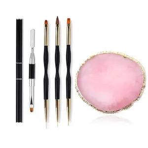 5Pcs Nail Art Tools - Resin Nail Art Palette, 1 Polygel Brush Picker Brush, 3 Nail Art Painting Brushes, Nail Polish Mixing Palette Double-Ended Pen Nail Liner Brush Nail Drawing Brushes