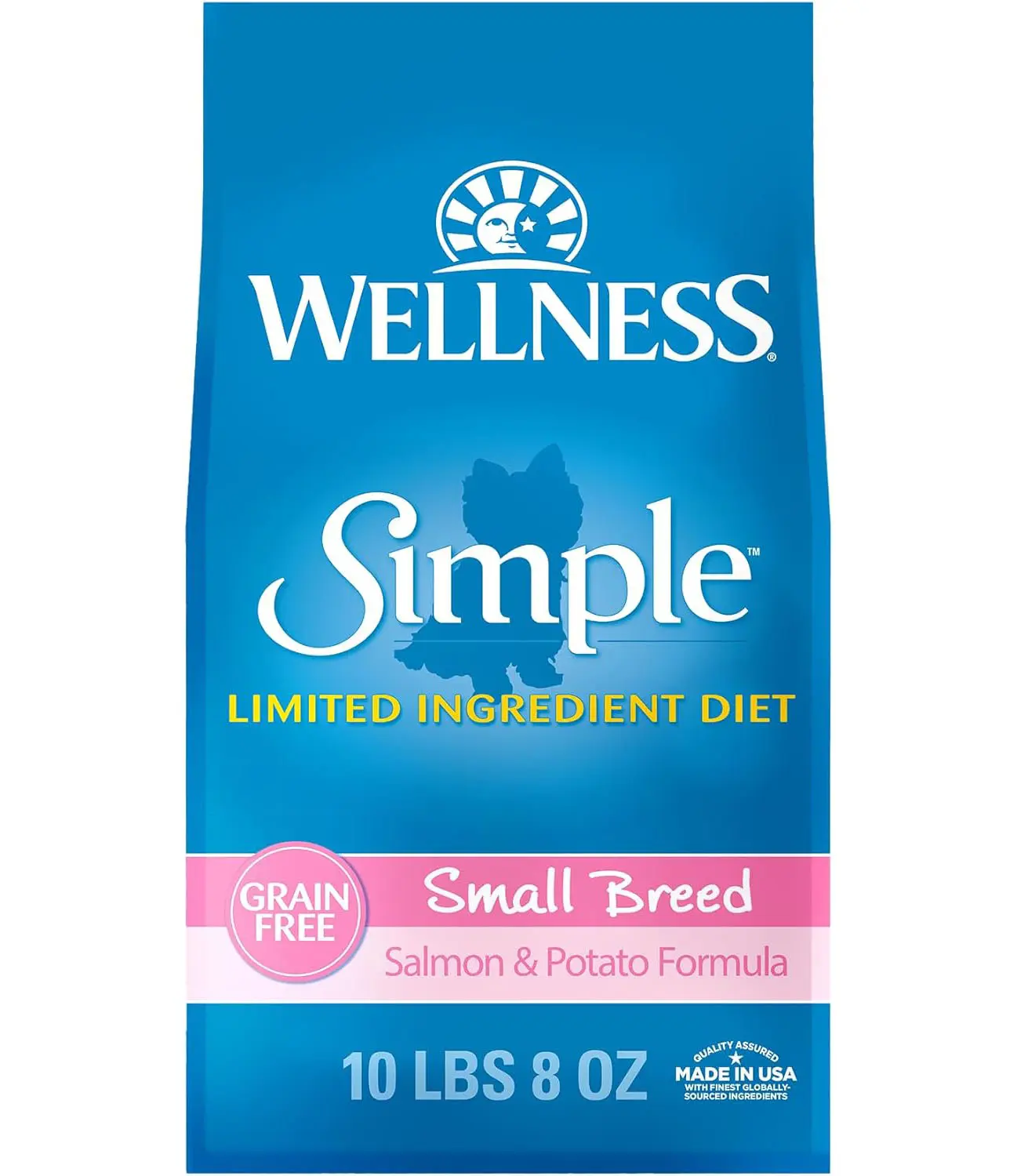Wellness Simple Limited Ingredient Small Breed Adult Dry Dog Food, Grain Free Kibble, Sensitive Stomach, Skin & Coat Support, Natural, Chicken Free, Salmon and Potato Recipe, 10.5 lb Bag