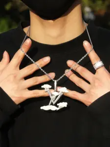Cloud Lv Pendant Iced Out Cz Cubic Zirconia, Lightning Cloud Design, Hip Hop Jewelry, Copper Material, Casual Style, All Seasons