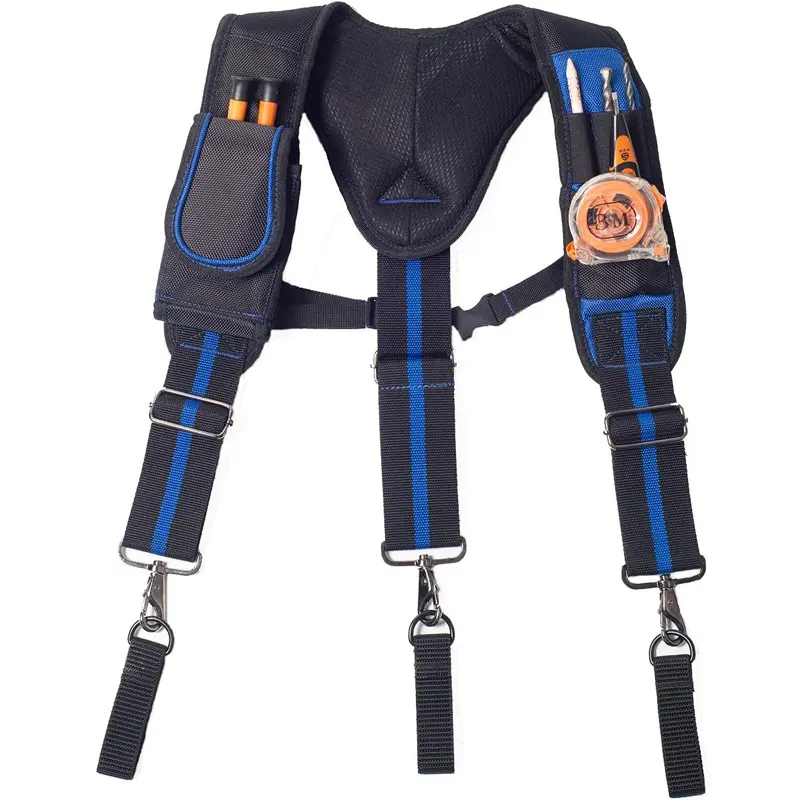 AISENIN Unisex Y-Back Work Suspender Vest for Contractors - Adjustable Straps, Durable Portable Tool Belt, Comfortable Shoulder Pads, Ballistic & Tough Nylon for Daily Jobs (Blue, Fits Needle Nose Pliers, Cutters), Vests