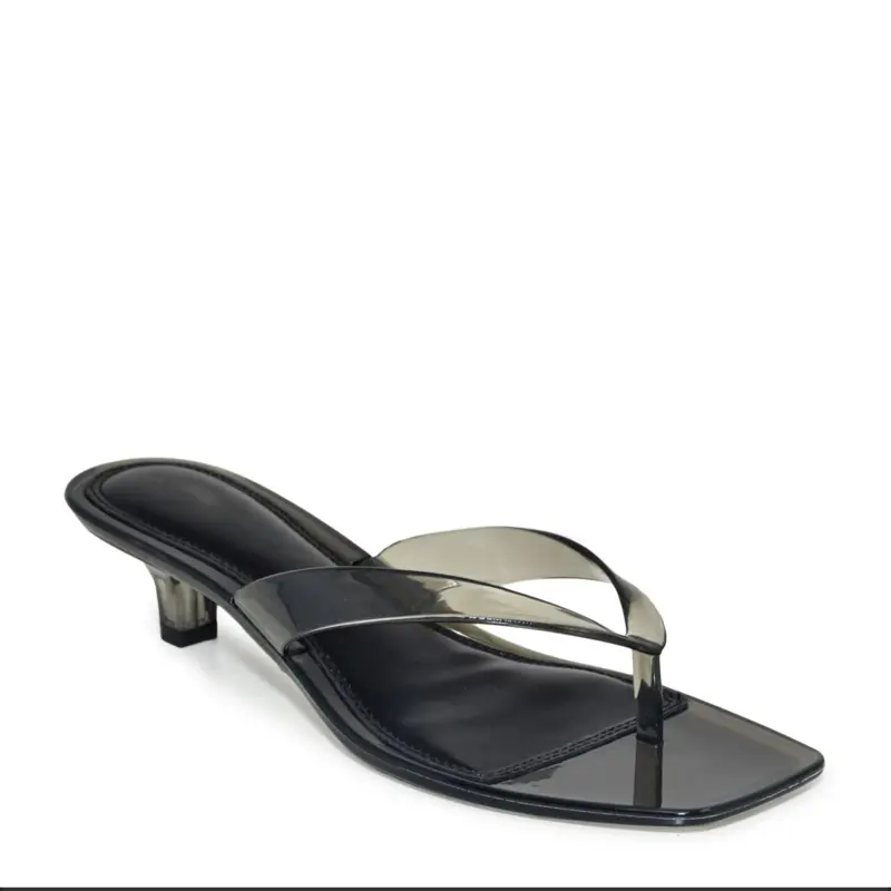 Women's Clear Jelly Square Toe Flip Flop Kitten Heel Sandals (ROMANIA-01 Style)