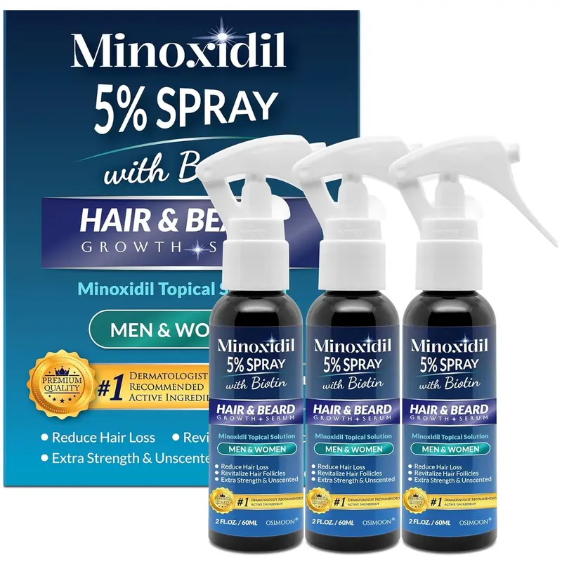 1 /2/3Bottles｜Osimoon 5% Minoxidil with Biotin Hair & Beard Growth Spray｜Extra Strength Hair Loss Treatment·Improve Thinning & Fragile Hair｜For Men & Women·Scalp - Safe·Hair Growth Essential