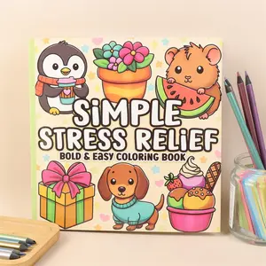Stress Relief Coloring Book for Adults & Kids, Simple Design Ideal for Mindful Color Therapy, Great Party Favor/relaxing Activity