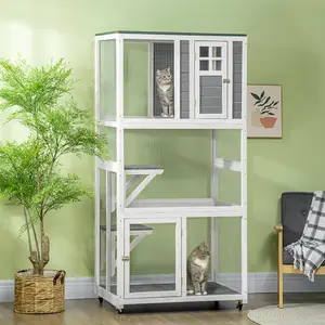 Wooden Outdoor  House Weatherproof & Wheeled, Catio Outdoor  Enclosure with High Weight Capacity, Kitten Cage Condo, 74" cat Breathable Elevated Cooling Dog Bed Washable Double-Sided