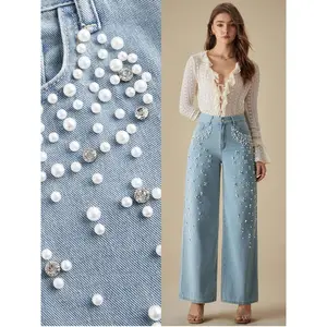 High-End Pearl Rhinestone Jeans, Fashionable Casual Long Pants, Loose-Fitting Graphic Jean for All Seasons, Stylish and Luxurious Look1123